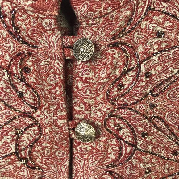 Sterling Styles Jacket Womens Medium Rust Wool Paisley Beaded Embroidered Tunic - Picture 16 of 16